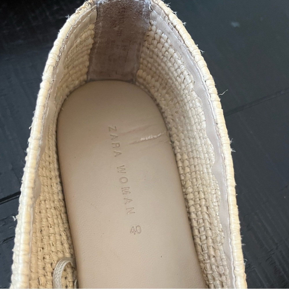 Zara Raffia Rafia Woven Jute Natural Ballet Flats SZ 40 - Picture 6 of 6